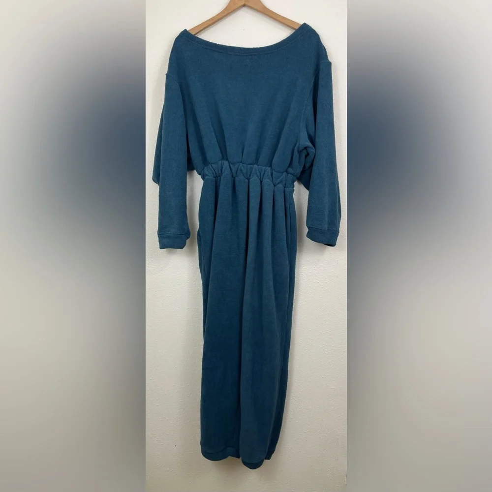 FREE PEOPLE BEACH Keep It Real Teal Fleecy Jumpsuit Womens Size Small - Picture 4 of 8